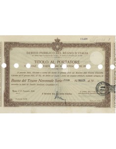 TITOLO PER BUONO DEL TESORO NOVENNALE - TERZA SERIE ROMA 1926