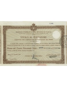 TITOLO PER BUONO DEL TESORO NOVENNALE - QUINTA SERIE ROMA 1926