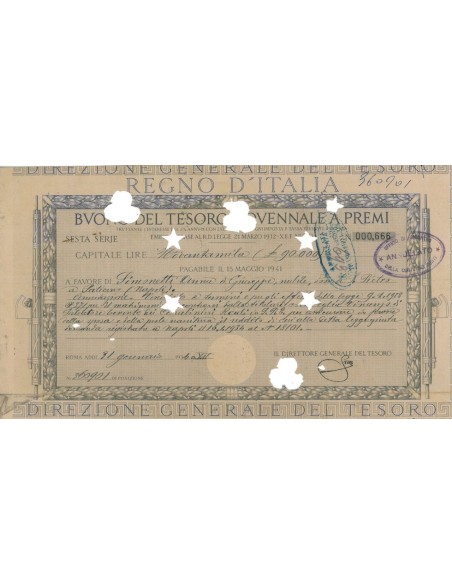 BUONO DEL TESORO NOVENNALE - SESTA SERIE ROMA 1936