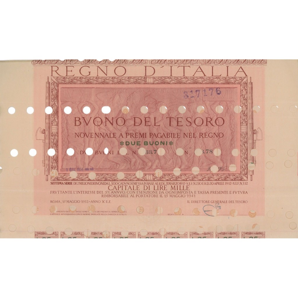 2 BUONI DEL TESORO NOVENNALE - SETTIMA SERIE ROMA 1932