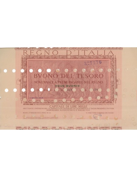 2 BUONI DEL TESORO NOVENNALE - SETTIMA SERIE ROMA 1932