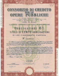 CONSORZIO DI CREDITO PER LE OPERE PUBBLICHE 100 OBBLIG.6% ROMA 1964