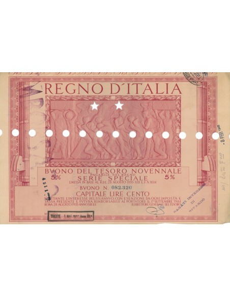 BUONO DEL TESORO NOVENNALE - SERIE SPECIALE TRIESTE 1937