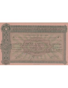 ISTITUTO ITALIANO DI CREDITO FONDIARIO 4% DA 5 CART. AL PORT. ROMA 1934