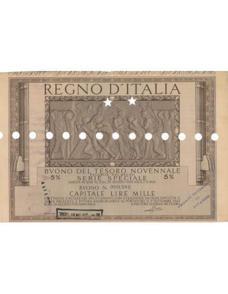 BUONO DEL TESORO NOVENNALE - SERIE SPECIALE TRIESTE 1936