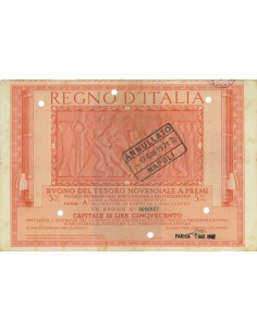 BUONO DEL TESORO NOVENNALE - SERIE A PARMA 1940