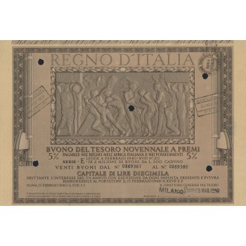 BUONO DEL TESORO NOVENNALE - SERIE E MILANO 1940
