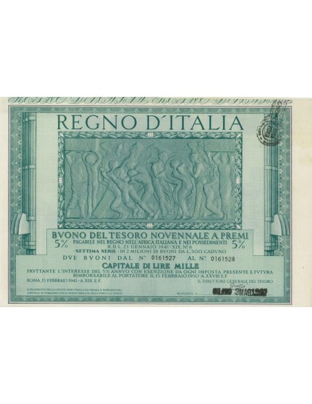 BUONO DEL TESORO NOVENNALE - SETTIMA SERIE MILANO 1941
