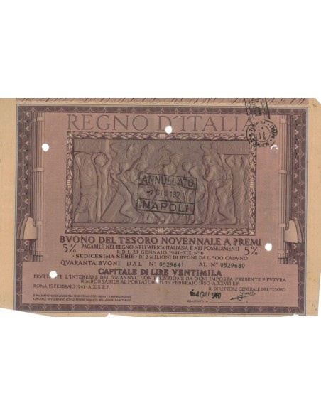 BUONO DEL TESORO NOVENNALE - 16MA SERIE ROMA 1941