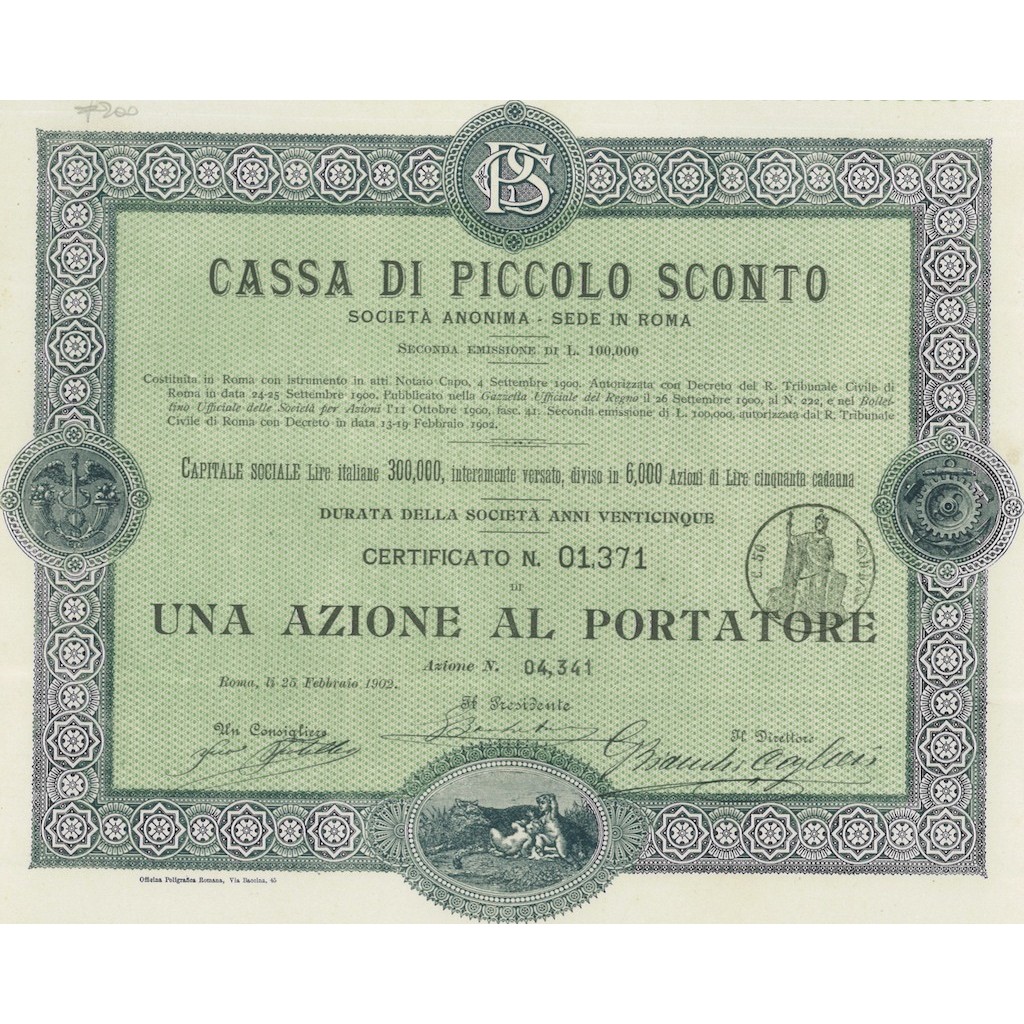 CASSA DI PICCOLO SCONTO 1 AZIONE ROMA 1902