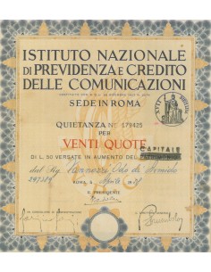 IST. NAZ. DI PREVIDENZA E CREDITO DELLE COMUNICAZIONI 20 QUOTE- ROMA 1958