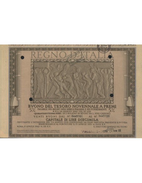 BUONO DEL TESORO NOVENNALE - 47ESIMA SERIE PALERMO 1942