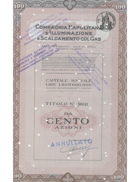 COMPAGNIA NAPOLITANA D' ILLUMINAZIONE E SCALDAMENTO COL GAS - Titolo da cento azioni