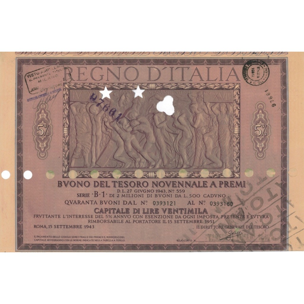 BUONO DEL TESORO NOVENNALE - SERIE B1 VARESE 1946