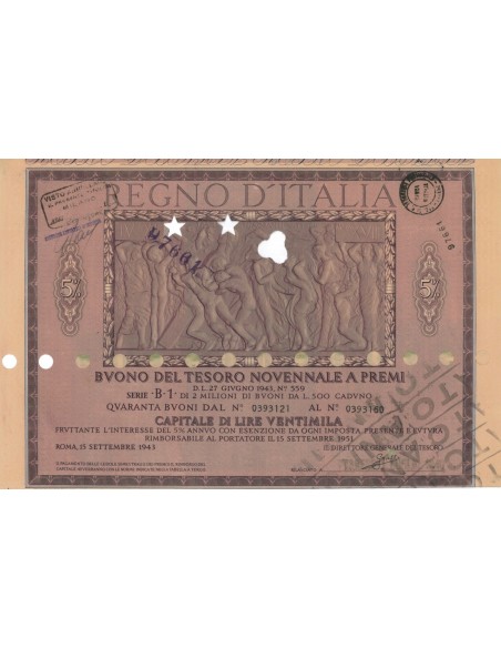 BUONO DEL TESORO NOVENNALE - SERIE B1 VARESE 1946