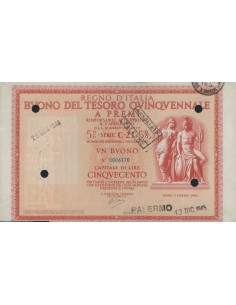 BUONO DEL TESORO QUINQUENNALE - SERIE C23 PALERMO 1945