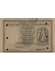 BUONO DEL TESORO QUINQUENNALE - SERIE C18 RAGUSA 1945
