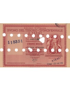 BUONO DEL TESORO QUINQUENNALE - SERIE C100 ROMA 1946