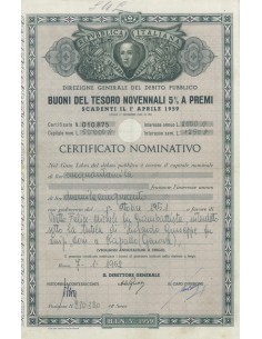 BTP NOVENNALE CERT. NOMINATIVO - ROMA 1952
