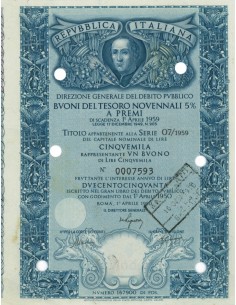 BTP NOVENNALE SERIE 07/1959 - 5000 LIRE ROMA 1950