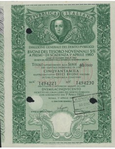 BTP NOVENNALE SERIE 40/1960 - 50000 LIRE ROMA 1951
