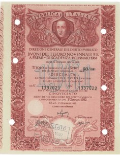 BTP NOVENNALE SERIE 50/1961 - 10000 LIRE ROMA 1952