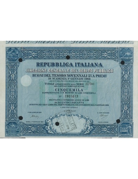 BTP NOVENNALI SERIE 13/1963 - 5000 LIRE ROMA 1954