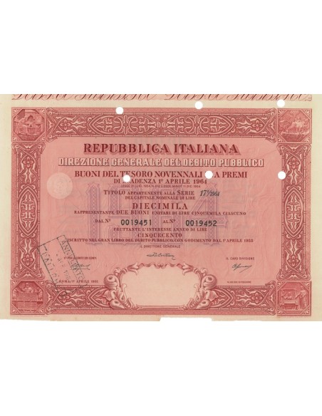 BTP NOVENNALI SERIE 17/1964 - 10000 LIRE ROMA 1955