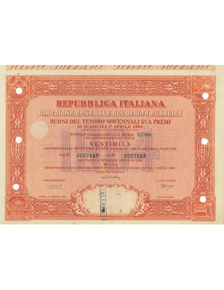 BTP NOVENNALI SERIE 12/1964 - 20000 LIRE ROMA 1955
