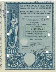 BTP NOVENNALI SERIE 08/1965 - 5000 LIRE ROMA 1956