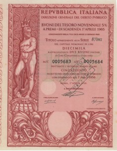 BTP NOVENNALI SERIE 08/1965 - 10000 LIRE ROMA 1956