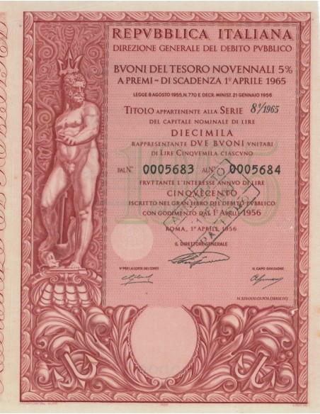 BTP NOVENNALI SERIE 08/1965 - 10000 LIRE ROMA 1956