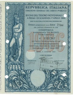 BTP NOVENNALI SERIE 07/1966 - 5000 LIRE ROMA 1957