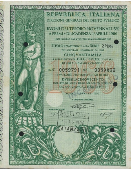 BTP NOVENNALI SERIE 02/1966 - 50000 LIRE ROMA 1957