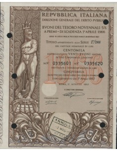 BTP NOVENNALI SERIE 01/1966 - 100000 LIRE ROMA 1957