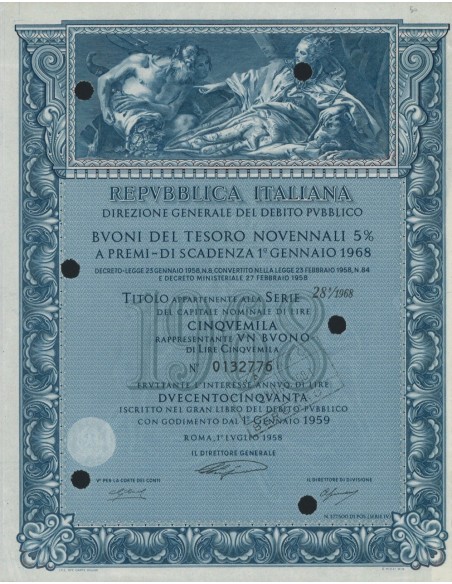 BTP NOVENNALI SERIE 28/1968 - 5000 LIRE ROMA 1958