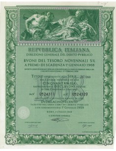 BTP NOVENNALI SERIE 26/1968 - 50000 LIRE ROMA 1958