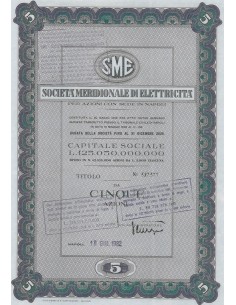 SME MERIDIONALE DI ELETTRICITA` 5 AZIONI NAPOLI 1982