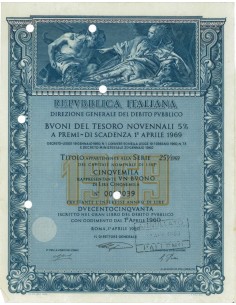 BTP NOVENNALI SERIE 25/1969 - 5000 LIRE ROMA 1960
