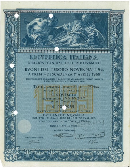 BTP NOVENNALI SERIE 25/1969 - 5000 LIRE ROMA 1960