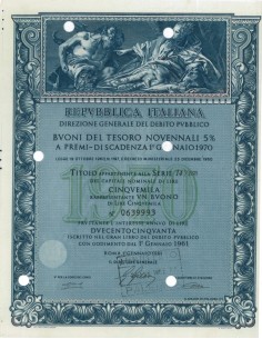BTP NOVENNALI SERIE 14/1970 - 5000 LIRE ROMA 1961
