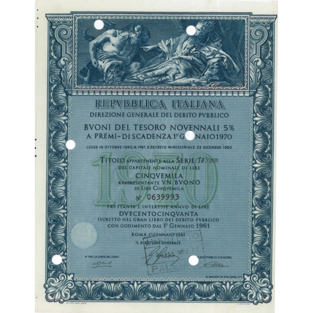 BTP NOVENNALI SERIE 14/1970 - 5000 LIRE ROMA 1961