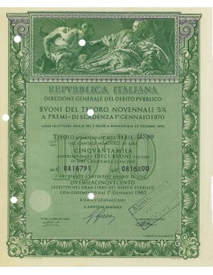 BTP NOVENNALI SERIE 14/1970 - 50000 LIRE ROMA 1961