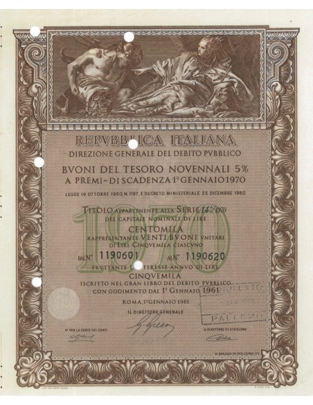 BTP NOVENNALI SERIE 14/1970 - 100000 LIRE ROMA 1961