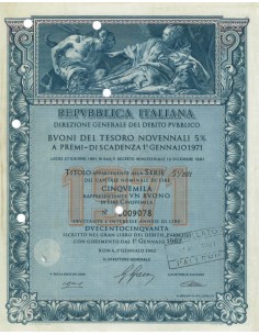 BTP NOVENNALI SERIE 05/1971 - 5000 LIRE ROMA 1962