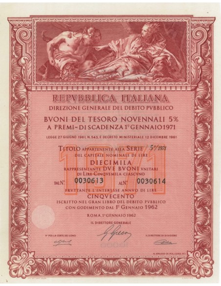BTP NOVENNALI SERIE 05/1971 - 10000 LIRE ROMA 1962