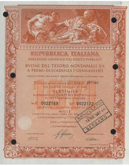 BTP NOVENNALI SERIE 18/1971 - 20000 LIRE ROMA 1962