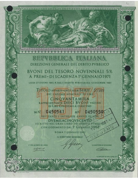 BTP NOVENNALI SERIE 05/1971 - 50000 LIRE ROMA 1962
