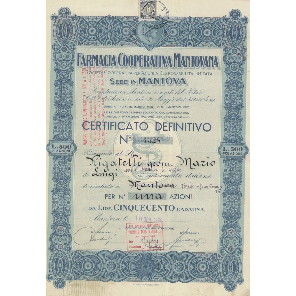FARMACIA COOP. MANTOVANA 1 AZIONE 1958