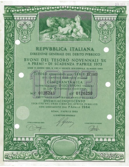 BTP NOVENNALI SERIE 17/1973 - 50000 LIRE ROMA 1964